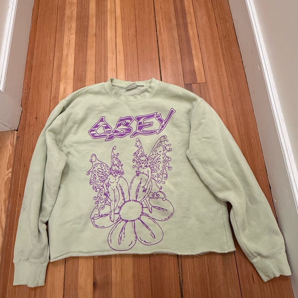 Obey Light Green Sweatshirt with Purple Graphic